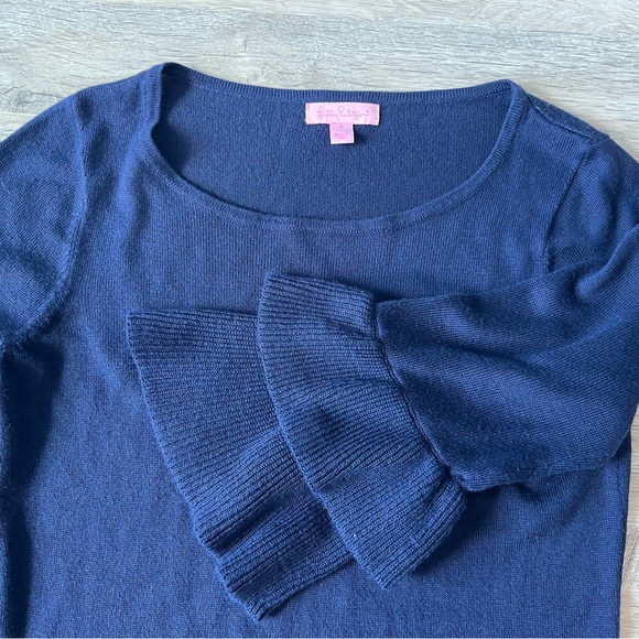 Lilly Pulitzer Tops - Lilly Pulitzer Clare Sweater 3/4 Ruffle Sleeves Navy Size Small